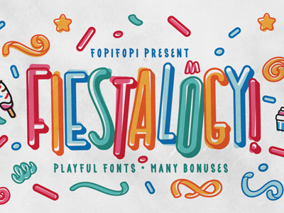 FIESTALOGY! ampersand bright celebration cheerful colorful event festival friend friendly icons playful swash