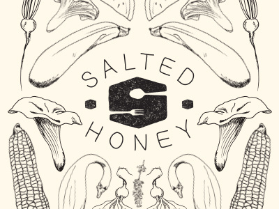 Salted Honey Feast no. 1 Poster Illustration black branding corn cream food illustration logo menu poster symmetry vegetables veggies