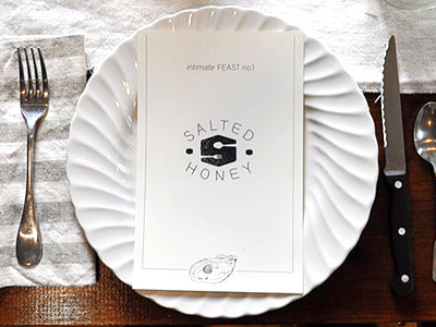 Salted Honey Intimate FEAST Menu black feast food fork illustration knife menu oyster plate print table white