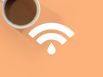 Coffee + Wifi branding brown coffee cup flat logo material minimal orange shadow signal wifi