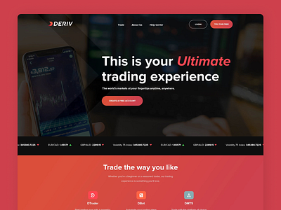 Deriv | Online Trading Company Homepage Resdesign clean company design homepage landing page minimal online trading company trading ui ux web design website