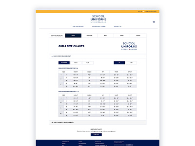 Tommy Hilfiger Sizing Chart Page mockup ui user experience user interface ux website