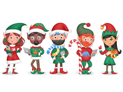 Christmas Elves art character christmas illustration photoshop procreate