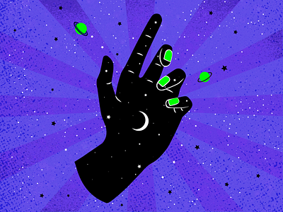 I'm Left-Handed 13th 2021 august design digital art digital illustration galaxy graphic design hand illustration lefthanded moon night planet space stars summer vector