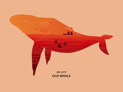 My City (Old Whale) 2019 digital art digital illustration illustration mycity sea sunset vector whale