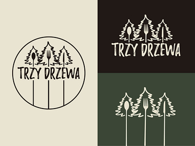 Trzy Drzewa restaurant logo branding concept flat food forest illustrator logo minimal restaurant tree trees typography vector