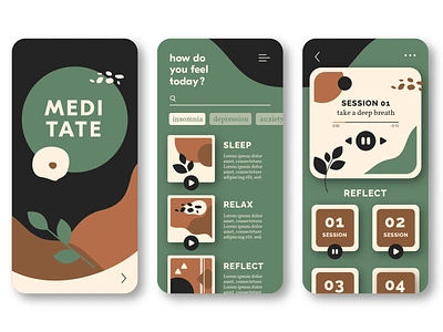 Mobile App Design calm concept design flat medical meditate meditation meditation app mobile mobile app design mobile design mobile ui natural relax relaxing session ui ui design