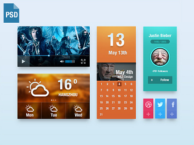 UI kit ( free psd) app calendar kit psd share ui video weather