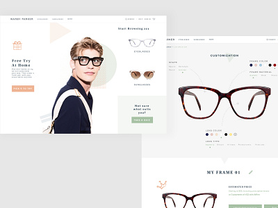 Design practice for Wraby Parker website glasses simple webpage design website