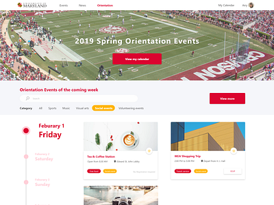 Web design_Orientation events page campus events filter interface layout orientation student timeline ui university ux web web design website