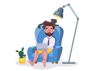 Work from home concept! Freelancer is working online art background character cute design home illustration illustrator interior quarantine vector web design work