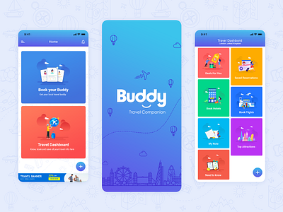 Buddy Travel Companion App screens buddy illustration london travel guide mobile app design shiv87 shivram varangule tourism travel app travel guide trip