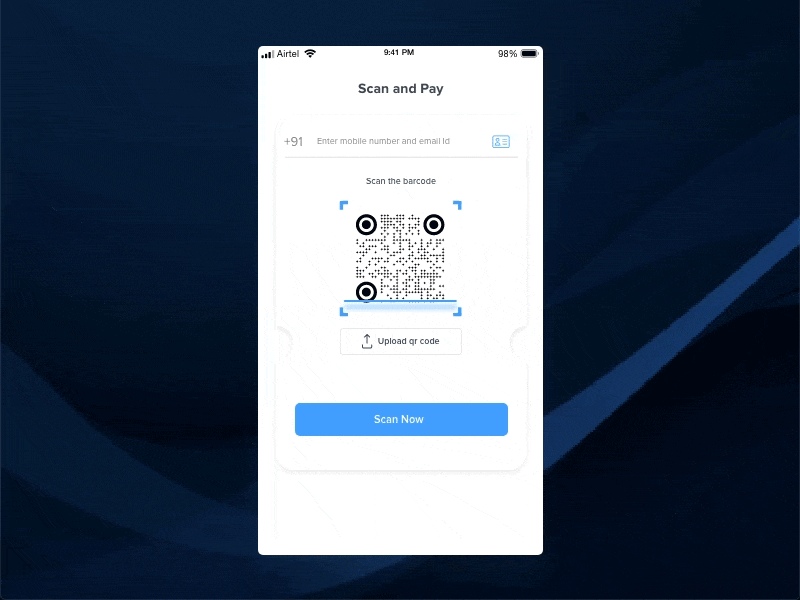 Scan & Pay (XD Animation) animation app brand design brand identity branding contacts design minimal mobile ui mobileappdesign qrcode scannow ui ux