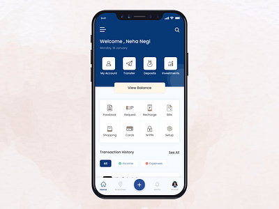Banking App app bank services banking banking app banking dashboard banking ui brand identity cards deposit design fd invest minimal passbook request money shopping transaction transfer money ui ux