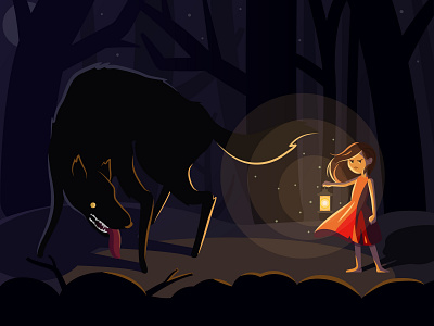 Nightmare winner character dark forest girl illustration night nightmare vector wolf
