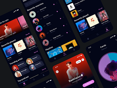 Music App - 01 clean app design dark app dark mode dark ui music app music player playlist ui design ui ux design