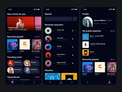 Music App - 02 clean app design dark app dark mode dark ui music app music player playlist ui ux design uidesign