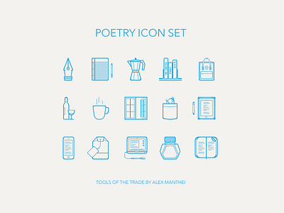 Poetry Icon Set backpack books flat icon icons minimal notebook paper pen poetry set skillshare