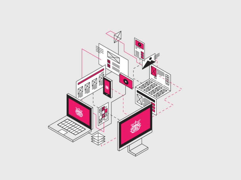 Website Media - GIF animation computer design gif illustration isometric media phone pink spice website