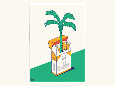 Palm tree cigarettes colour design drawing illustration style