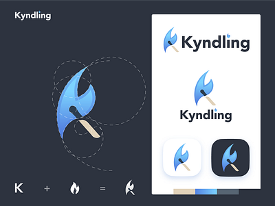 Kyndling Blue 2d art branding clean design fire flat graphic design illustration kindle logo minimal vector