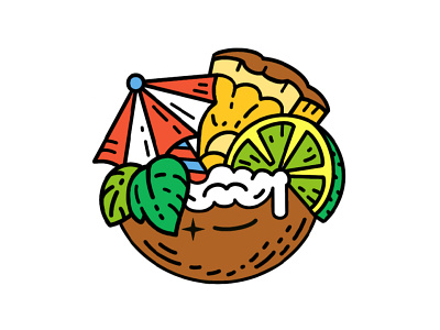 Summer adventure art badge coconut coctail fruits illustration lime mint pin pineapple relax relaxing summer sweet tasty tropic tropical umbrella