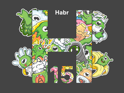 Habr`s Birthday Stickers adventure alien badge birthday cake character drawing galaxy gift habr illustration pin space stickers