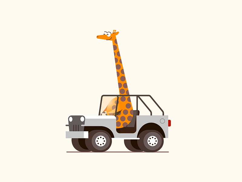 Wildlife Safari 2danimation animatedgif animation characterdesign design digitalart flatcolor giraffee graphicdesign illustration jeep minimal motiondesign motiongraphics safari wildlife