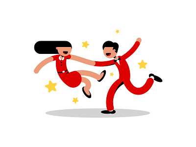 The 'Wive and Jive'! character design character illustration couple dance digital art digital illustration flat color geometric illustration graphic design illustration jive minimal