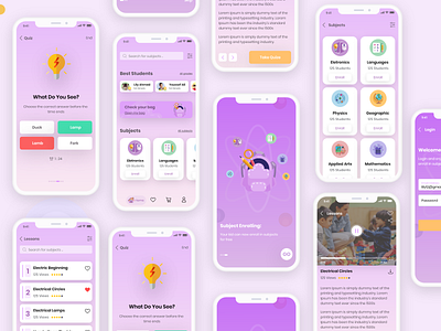 E- learning App Design - For Kids app design elearning elearning courses exam kids quiz school study ui ux xd