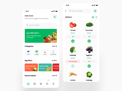 Bun Grocery app design fruits grocery homescreen ui uiux ux vegetables