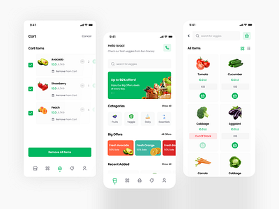 Bun Grocery app app design behance cart design ecommerce figma fruits grocery home screen payment ui uiux ux vegetables
