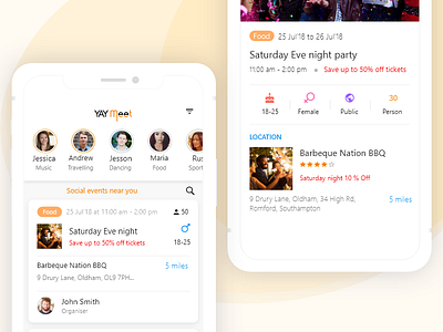 Create, search, and join various events in your locality app application create design event events join mobile mobile app search ui ux