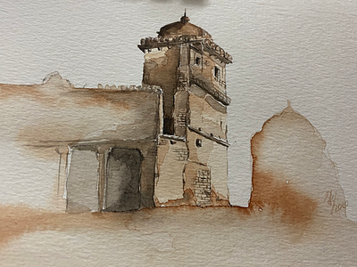 Chittorgarh fort from an artist’s diary watercolour outdoor artist