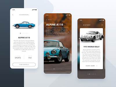 Classic Cars App app design ui web