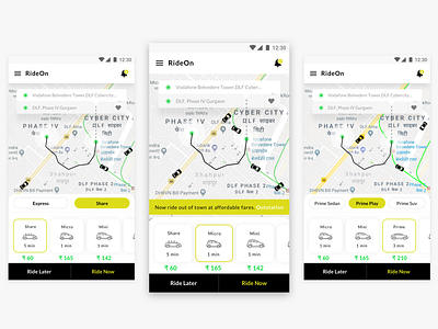 Book a Ride-RideOn android android app android app design app concept design location location tracker ride sharing travel app ui ux