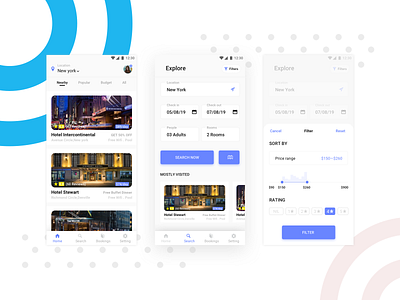 Booking Hotel App android app booking app concept creative design design explore hotel filter filtering hotel booking hotel booking app ideas price range ratings ui ux