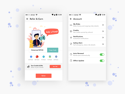 Refer & Earn-UI account android android app android mockup code concept concept design dashboard earn mockup notification refer referral setting settings page share travel travel app ui design uxdesign