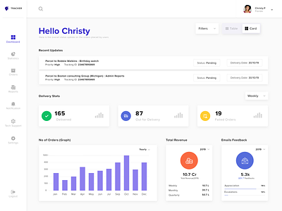 Courier Tracking Dashboard admin concept design courier dashboard delivery emails feedbacks flatdesign intuitive notifications orders reports revenue simple statistics tech support tracker user management userprofile