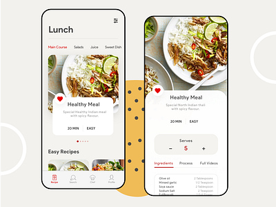 Food Recipe App android app chef clean concept concept design filter food app ingredients intuitive minimal process profile recipe search settings simplistic ui ux video