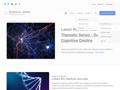 BIOMEDICAL JOURNAL articles biology biomedical clean concept filter gene homepage issues medical medical care medicine minimal research search submit ui ux ux design website design