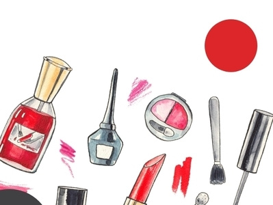 Hand -drawn makeup and cosmetics elements for online store