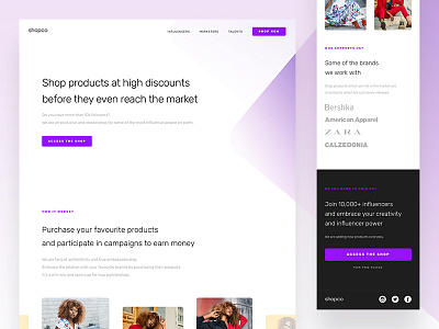 Shopco - Landing page desktop influencer landing page mobile product purple shop ui ux web