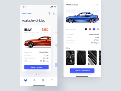 Car App - User Interface app application auto automotive bmw car cards luxury modern moto rent rental simple ui ux