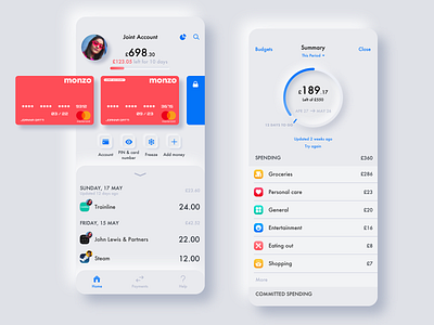 ☀️Neumorphic Style☀️ Monzo Bank Account App