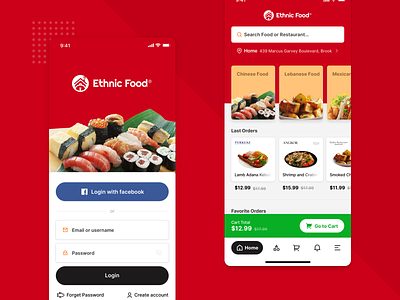 Ethnic Food - Login & Homepage app app design application card delivery design ethnic food delivery login modern ui ui design ux ux design