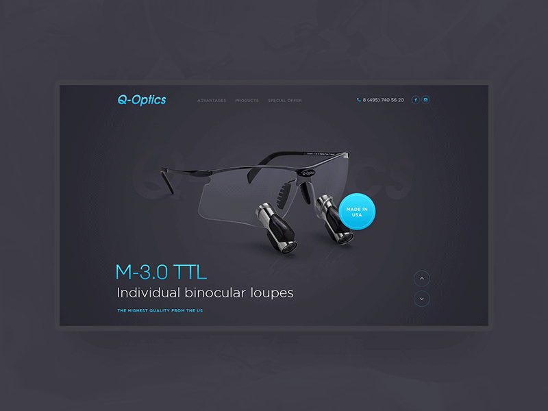 Q-Optics glasses fullscreen optics motion after effect creative minimalism website concept uiux web-design web-mosaica