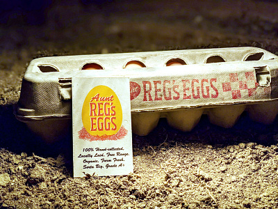 Aunt Reg's Eggs carton badge business card illustration lettering logo type