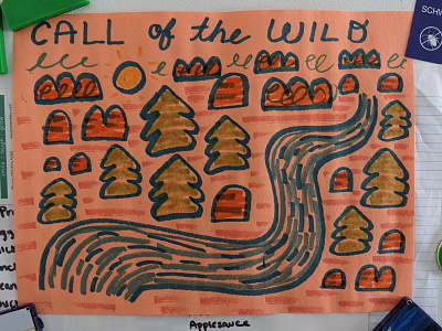 call of the wild analog crayola forest illustration kids marker mountains river trees