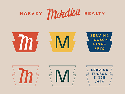 Mordka Realty badges badge brand branding custom script design icon identity illustration lettering linework logo type